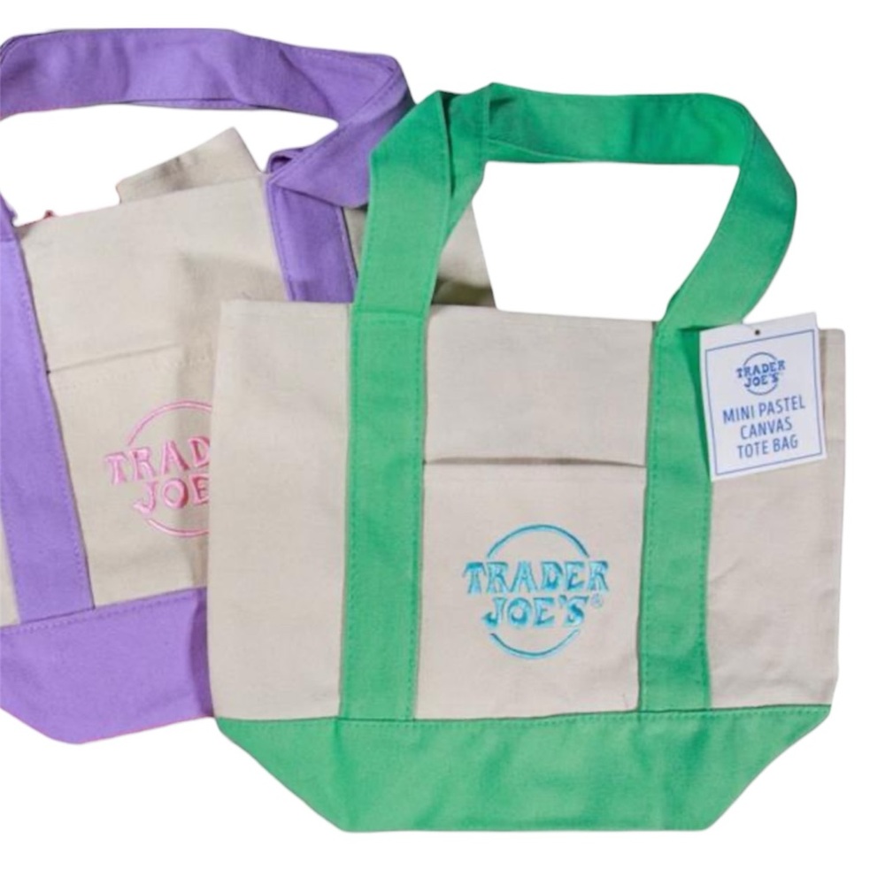 Viral TRADER JOES Mini Pastel Canvas Tote Bag BABY BLUE - Picture 9 of 11